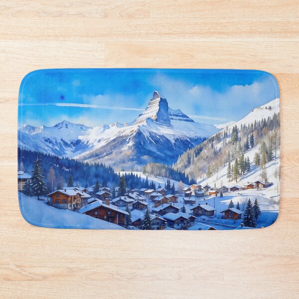 Item preview, Zermatt Matterhorn Swiss Alps Switzerland Ski Town Watercolor designed and sold by Magnolia Valley Art.