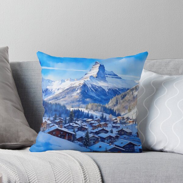 Item preview, Zermatt Matterhorn Swiss Alps Switzerland Ski Town Watercolor designed and sold by Magnolia Valley Art.