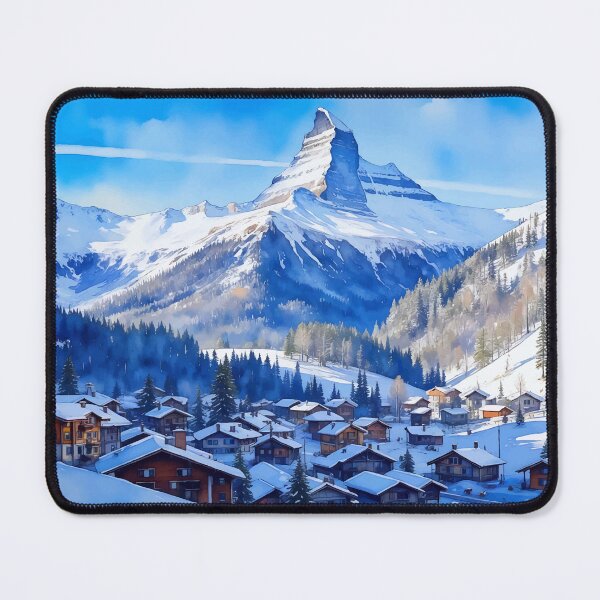 Item preview, Zermatt Matterhorn Swiss Alps Switzerland Ski Town Watercolor designed and sold by Magnolia Valley Art.
