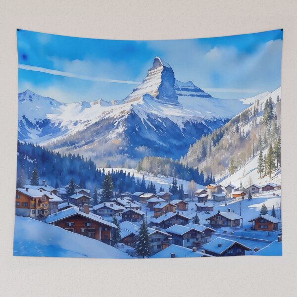 Item preview, Zermatt Matterhorn Swiss Alps Switzerland Ski Town Watercolor designed and sold by Magnolia Valley Art.