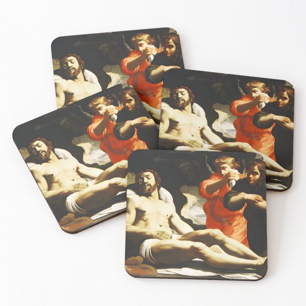 Item preview, Sacred Solemnity: The Dead Christ in the Tomb with Two Angels by Abraham Janssen van Nuyssen, circa 1610 - Classic Baroque Art designed and sold by HistoryOnWalls.