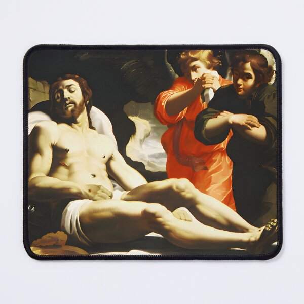Item preview, Sacred Solemnity: The Dead Christ in the Tomb with Two Angels by Abraham Janssen van Nuyssen, circa 1610 - Classic Baroque Art designed and sold by HistoryOnWalls.