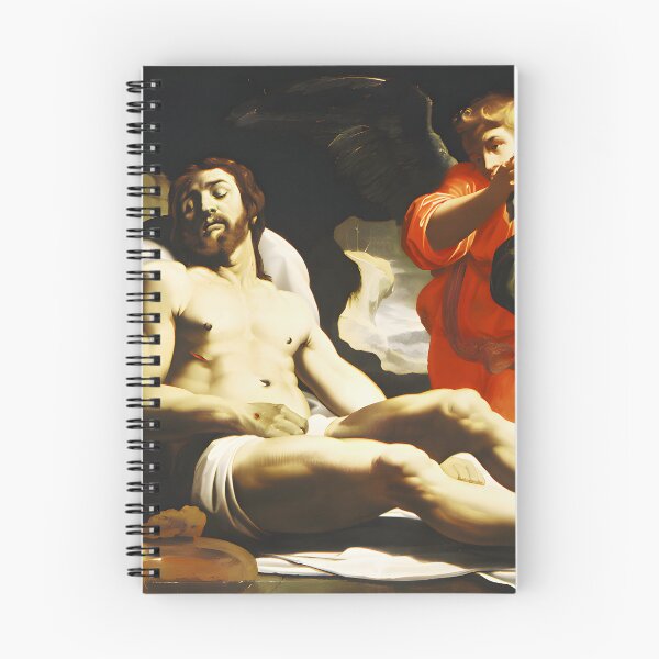 Item preview, Sacred Solemnity: The Dead Christ in the Tomb with Two Angels by Abraham Janssen van Nuyssen, circa 1610 - Classic Baroque Art designed and sold by HistoryOnWalls.