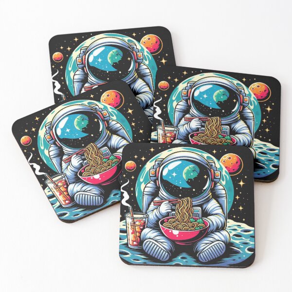 Item preview, Astronaut Enjoying Noodles and Iced Tea on the Moon – Fun Space Art designed and sold by TrilogyMerch.