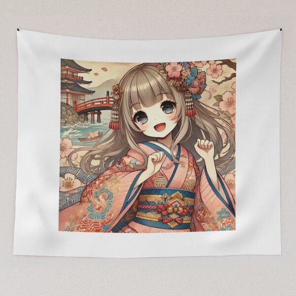 Item preview, Anime-style ukiyo-e style of a girl wearing a kimono designed and sold by B-GORIRA.