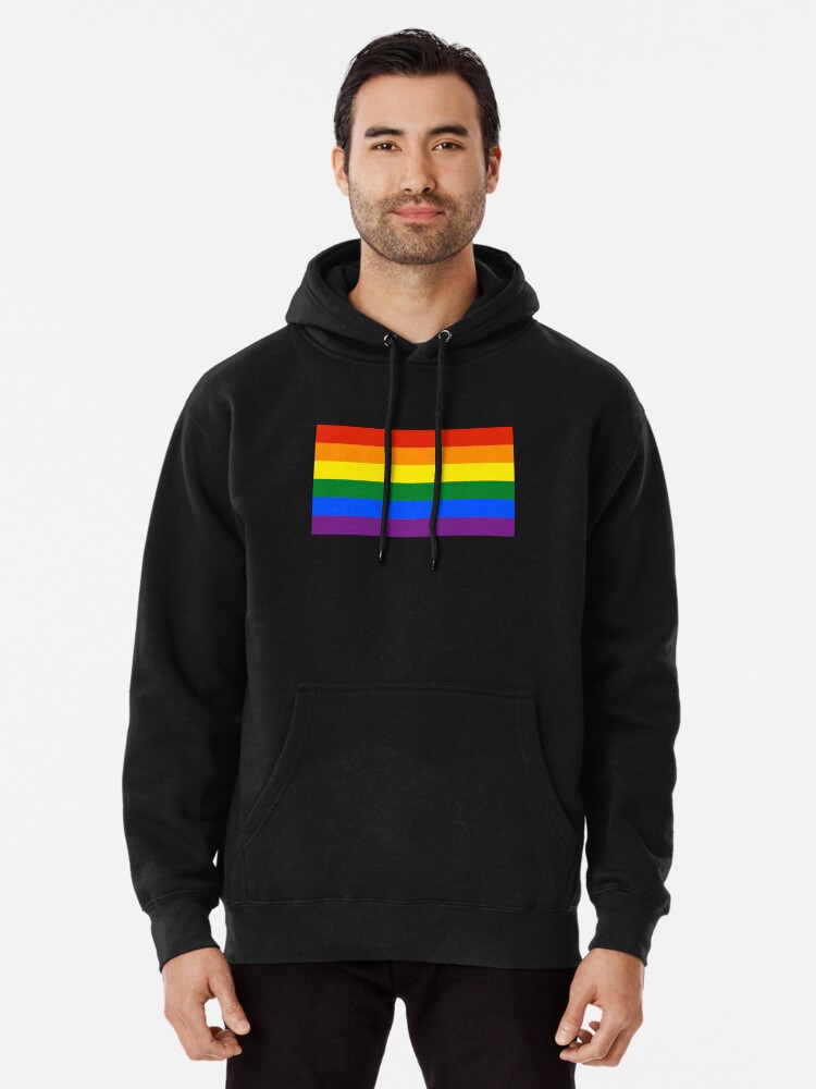 Interstate Apparel Mens US Rainbow Gay Flag Black Fleece Zipper Hoodie Black