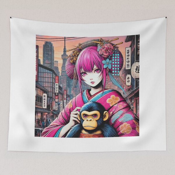 Item preview, A Japanese girl with a stuffed gorilla in Sharaku-style ukiyo-e style designed and sold by B-GORIRA.