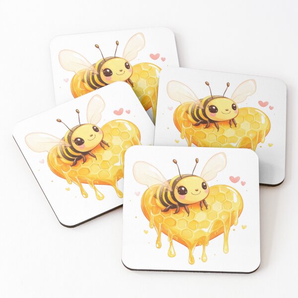 Item preview, Valentine kawaii art of Cute Honeybees with heart shaped honeycomb designed and sold by TheRedPixels.