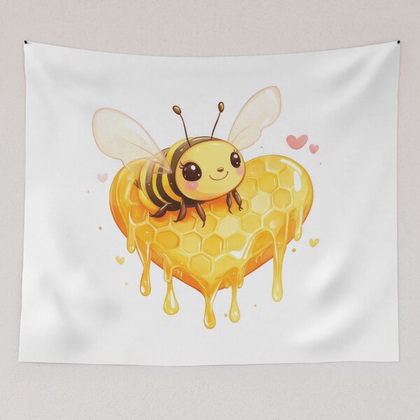 Item preview, Valentine kawaii art of Cute Honeybees with heart shaped honeycomb designed and sold by TheRedPixels.