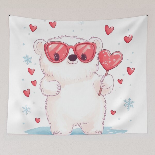 Aperçu de l'œuvre Art kawaii de la Saint-Valentin d'un panda mignon portant des lunettes et une sucette, des coeurs rouges créée et vendue par TheRedPixels.