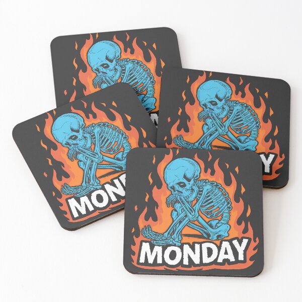 Item preview, Monday Sad Skeleton designed and sold by Funny Vintage Stickers And T-Shirts.