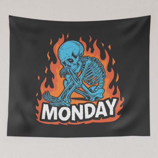 Item preview, Monday Sad Skeleton designed and sold by Funny Vintage Stickers And T-Shirts.