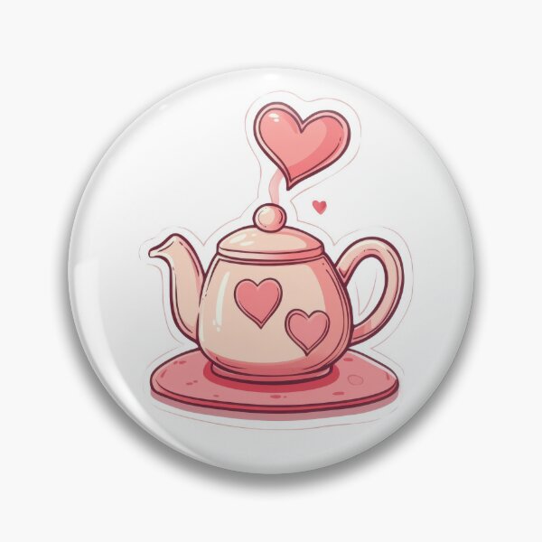 Artikelvorschau, Valentinstag Kawaii Kunst von Cute Ein gemütlicher Teekessel Teekanne mit roten Herzen entworfen und verkauft von TheRedPixels.