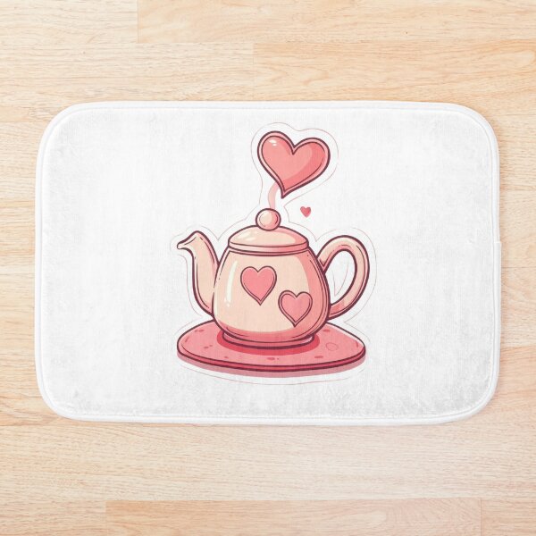 Artikelvorschau, Valentinstag Kawaii Kunst von Cute Ein gemütlicher Teekessel Teekanne mit roten Herzen entworfen und verkauft von TheRedPixels.