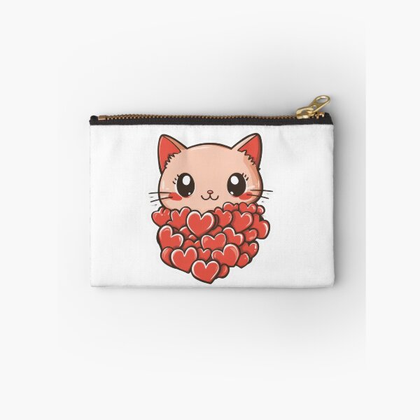 Item preview, Arte kawaii de San Valentín de un lindo gatito gato asomándose entre un grupo de corazones, corazones rojos designed and sold by TheRedPixels.