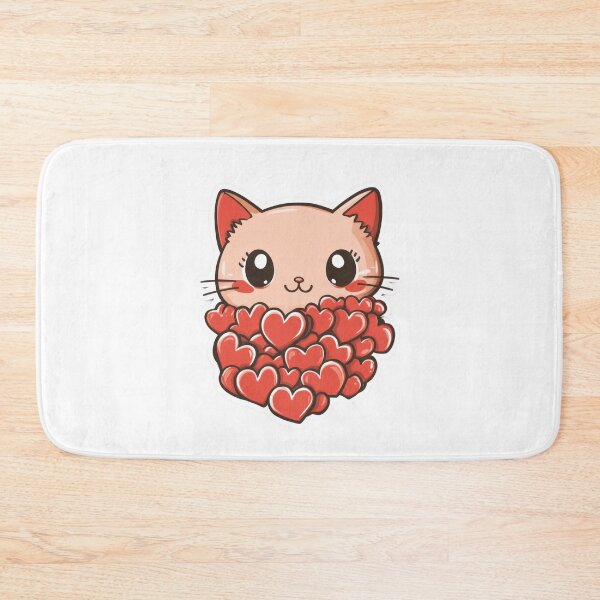 Item preview, Valentine kawaii art of Cute cat kitten peeking out ot hearts cluster, red Hearts designed and sold by TheRedPixels.