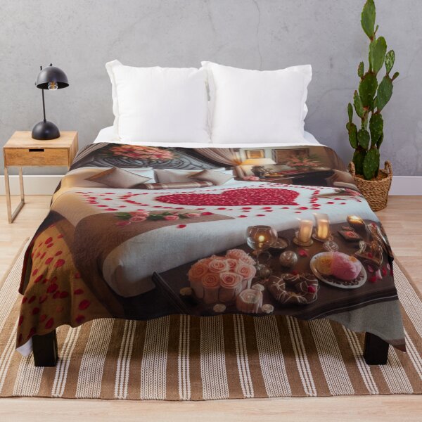 Item preview, Romantic Rose Petal Bed – Luxurious Valentine’s Retreat designed and sold by PamsAIArt.