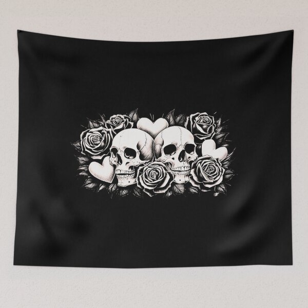 Item preview, Skulls, roses and hearts black and white designed and sold by PrettyDecor.