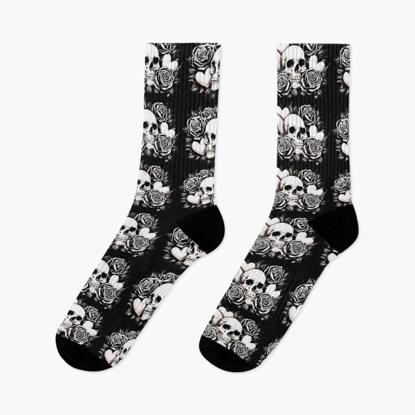Item preview, Skulls, roses and hearts black and white designed and sold by PrettyDecor.