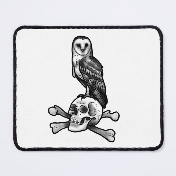 Item preview, Barn owl sitting on a skull tattoo style designed and sold by LeahcarsArt.