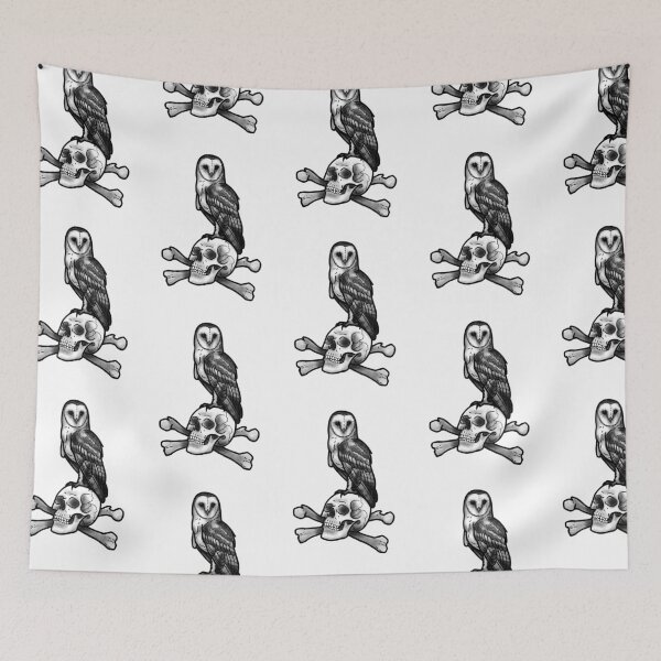 Item preview, Barn owl sitting on a skull tattoo style designed and sold by LeahcarsArt.