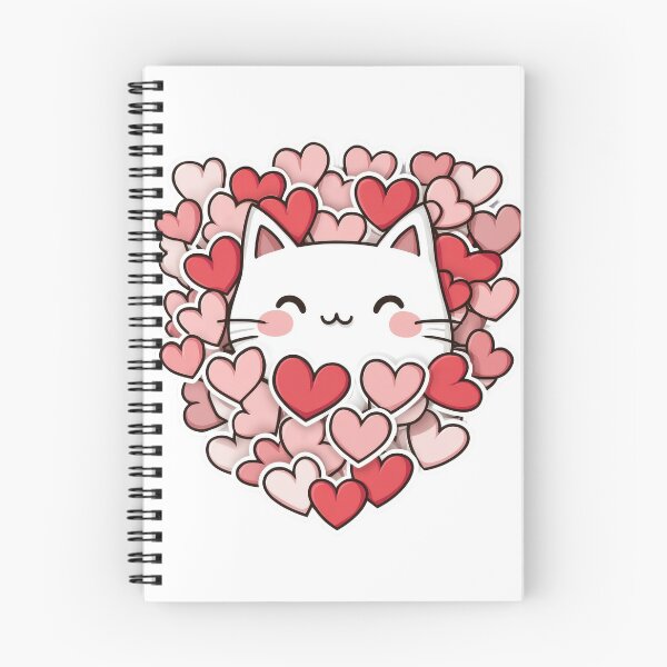 Aperçu de l'œuvre Art kawaii de la Saint-Valentin d'un chaton chat mignon qui sort d'un groupe de cœurs, cœurs rouges créée et vendue par TheRedPixels.