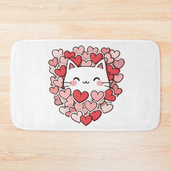Item preview,  Valentine kawaii art of Cute cat kitten peeking out ot hearts cluster, red Hearts designed and sold by TheRedPixels.