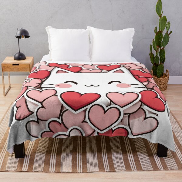 Item preview, Valentine kawaii art of Cute cat kitten peeking out ot hearts cluster, red Hearts designed and sold by TheRedPixels.