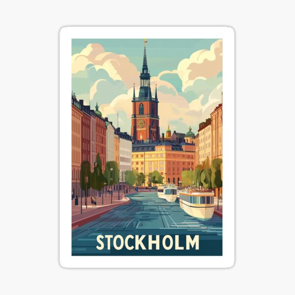 Item preview, Stockholm Travel Poster, Perfect Souvenir Gift for Travel Enthusiasts, Vintage Style Wall Art, Sweden Wall art for home decor, Stockholm print. Sticker designed and sold by Thegalleryshop1.