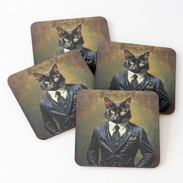 Item preview, Vintage Cat Art: Black Tomcat in a Black Suit Portrait | Animal Art | Oil Painting | Cat Art designed and sold by UnhingedBird.