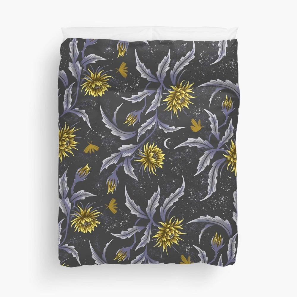 Queen of the Night - Grey / Yellow Duvet Cover