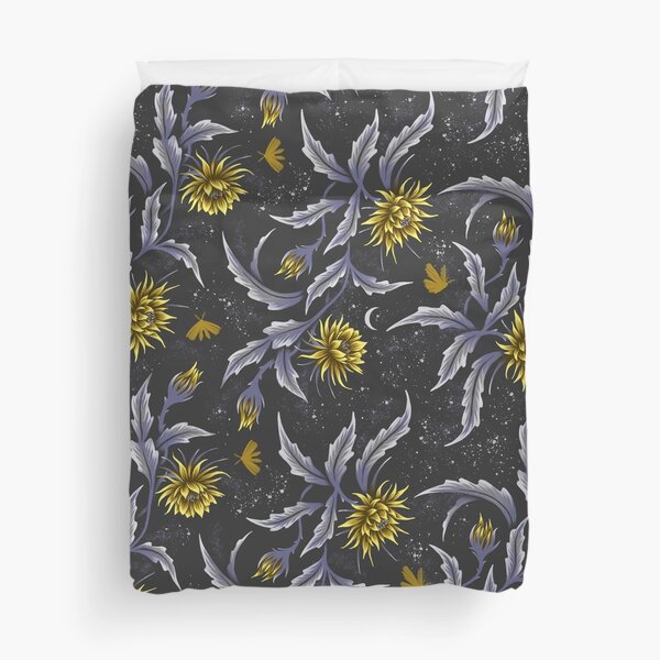 Queen of the Night - Grey / Yellow Duvet Cover