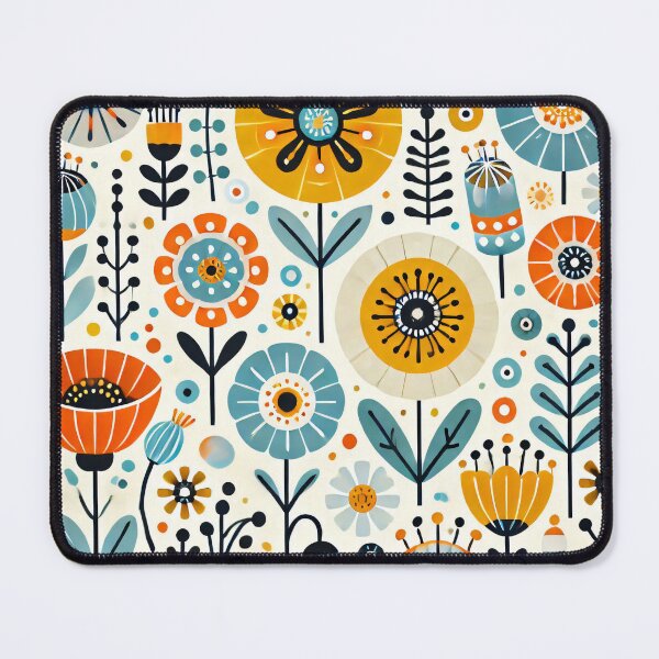 Item preview, Scandinavian Folk Art Floral Pattern - Orange, Teal, Yellow Floral Design by heidiannemorris designed and sold by FOLK ART FUSION by heidiannemorris.