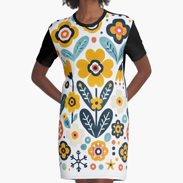 Item preview, Scandinavian Folk Art Floral Pattern - Yellow, Teal, Orange Floral Design by heidiannemorris designed and sold by FOLK ART FUSION by heidiannemorris.