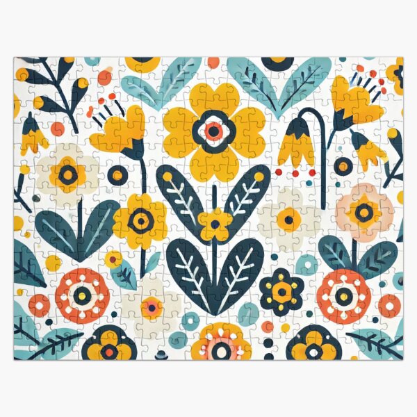 Artikel-Vorschau von Skandinavisches Volkskunst-Blumenmuster - Gelb, Blaugrün, Orange Blumenmuster von heidiannemorris, designt und verkauft von FOLK ART FUSION by heidiannemorris.