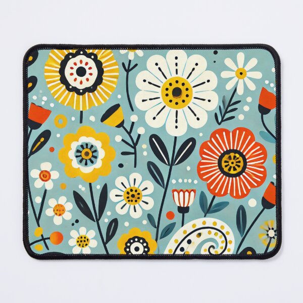 Item preview, Scandinavian Folk Art Whimsical Flowers - Yellow, White, Orange Floral Design by heidiannemorris designed and sold by FOLK ART FUSION.