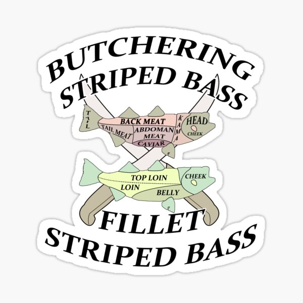 Vista previa del artículo con la obra «Striped Bass Fillet and Butchering diagrams», diseñado y vendido por hookink.