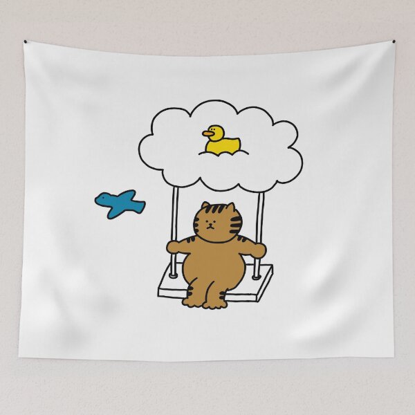 Item preview, a Cat on the swings and a Duck on the cloud designed and sold by superbaechoo.