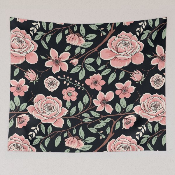 Item preview, Roses flowers on branches. Millefleurs trendy floral design designed and sold by Giuseppe Cammino.