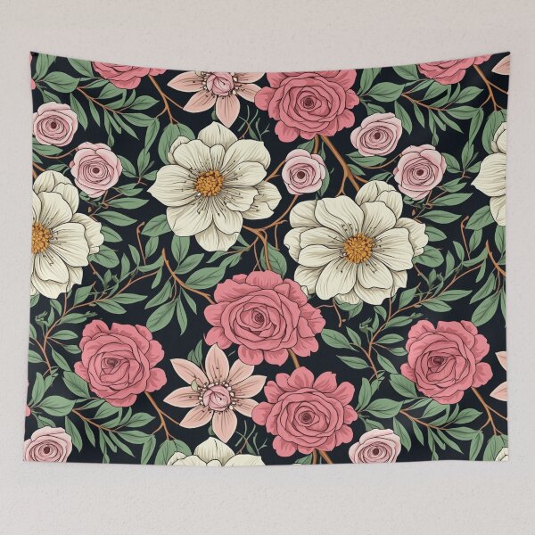Item preview, Roses flowers on branches. Millefleurs trendy floral design designed and sold by Giuseppe Cammino.