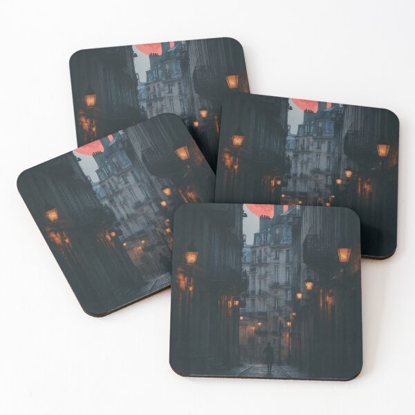 Item preview, Red Moonlit Shadows In Paris' Forgotten Alleys designed and sold by PanoramaPrints.