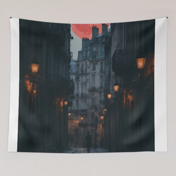 Item preview, Red Moonlit Shadows In Paris' Forgotten Alleys designed and sold by PanoramaPrints.
