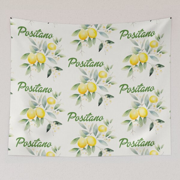 Item preview, Positano with Watercolor lemons lemon tree flowers and leaves  designed and sold by EmeraldeaArt.