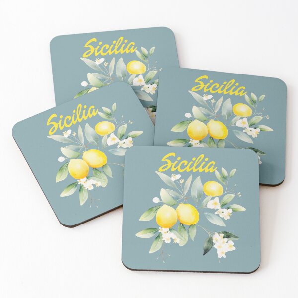 Item preview, Sicilia text Watercolor lemons lemon flowers lemon leaves  designed and sold by EmeraldeaArt.