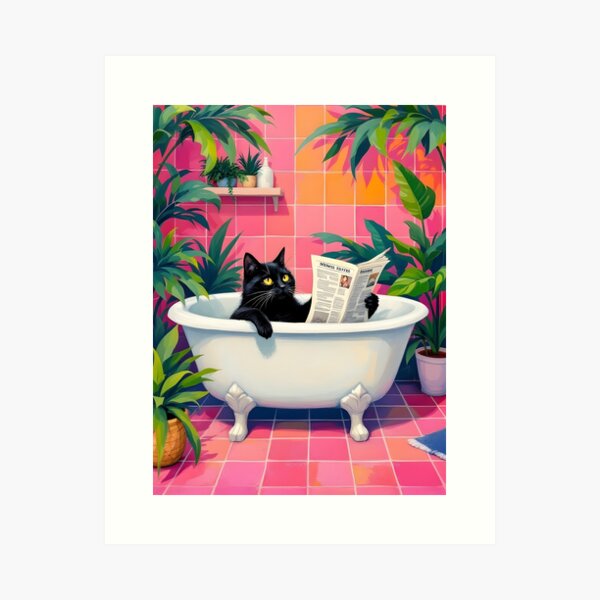 Item preview, Funny Black Cat Reading Newspaper in Bath, Bathroom designed and sold by Trendy Owl Shop.