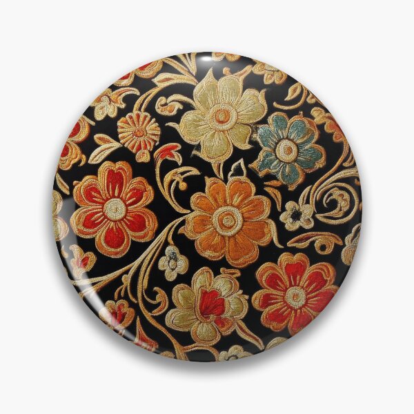 Item preview, Intricate Gold and Red Floral Embroidery on Black Fabric. designed and sold by RGShirtWorks.