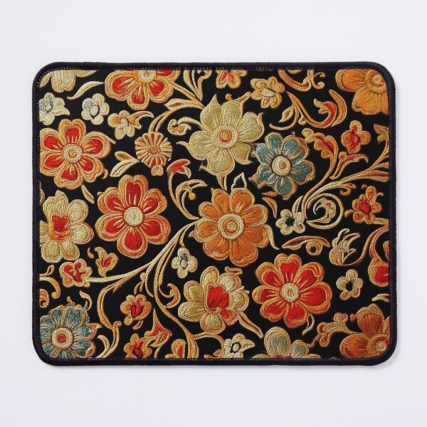 Item preview, Intricate Gold and Red Floral Embroidery on Black Fabric. designed and sold by RGShirtWorks.