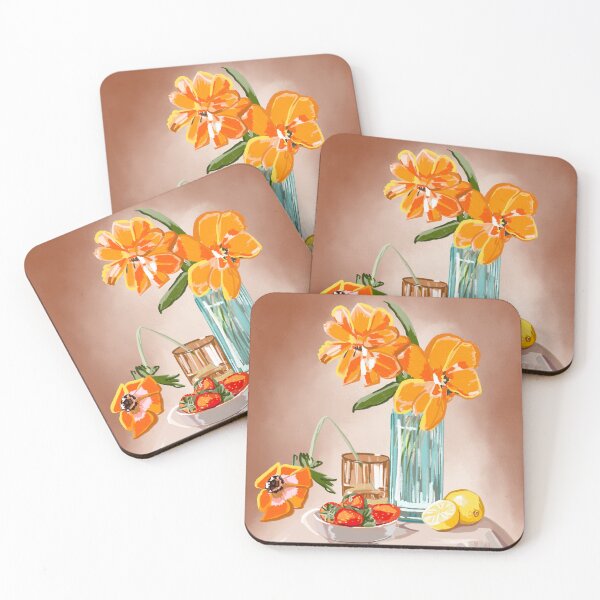 Item preview, Orange Flowers and Fruits in Vase: Stunning Still Life Illustration designed and sold by Pandositive.