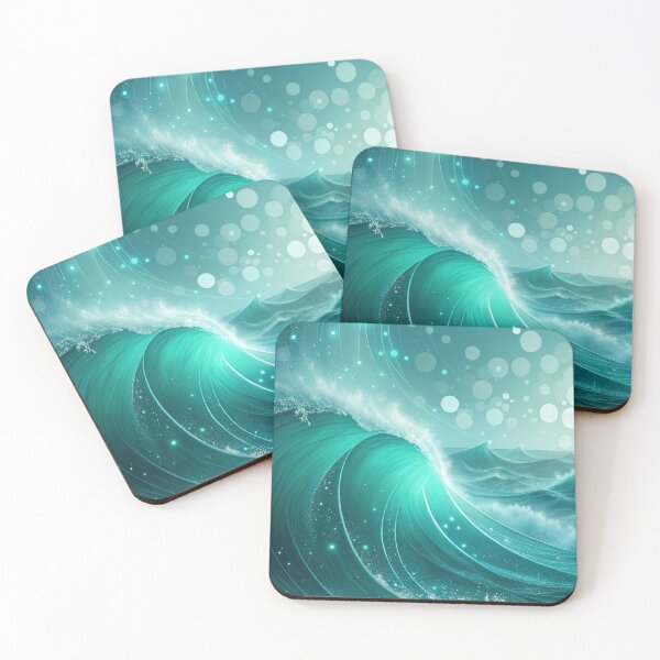 Item preview, Enchanting Teal Ocean Wave with Glowing Particles - Digital Art designed and sold by RGShirtWorks.