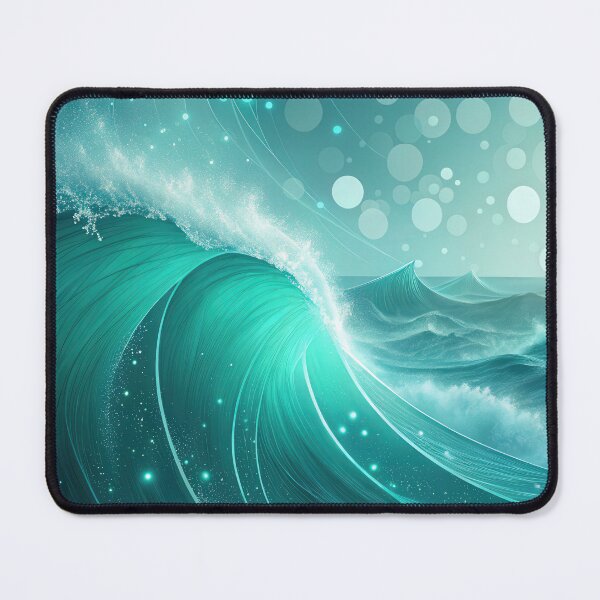 Item preview, Enchanting Teal Ocean Wave with Glowing Particles - Digital Art designed and sold by RGShirtWorks.
